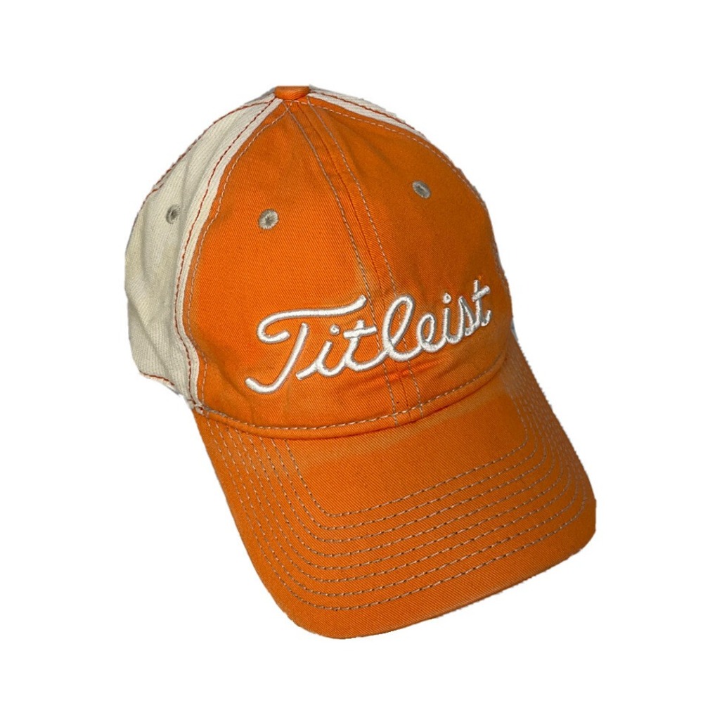 Titleist Hat Baseball Cap Orange Golf Orange Adjustable‎ Distressed